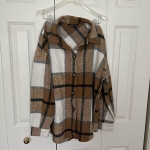 Shein Brown Plaid Button Up
